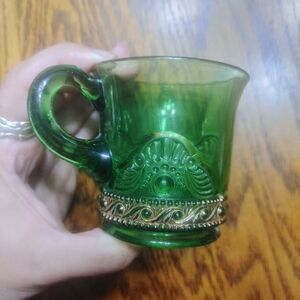 Antique EAPG GREEN Gold Glass Appleton Minn Souvenir Cup Mini Mug CUP